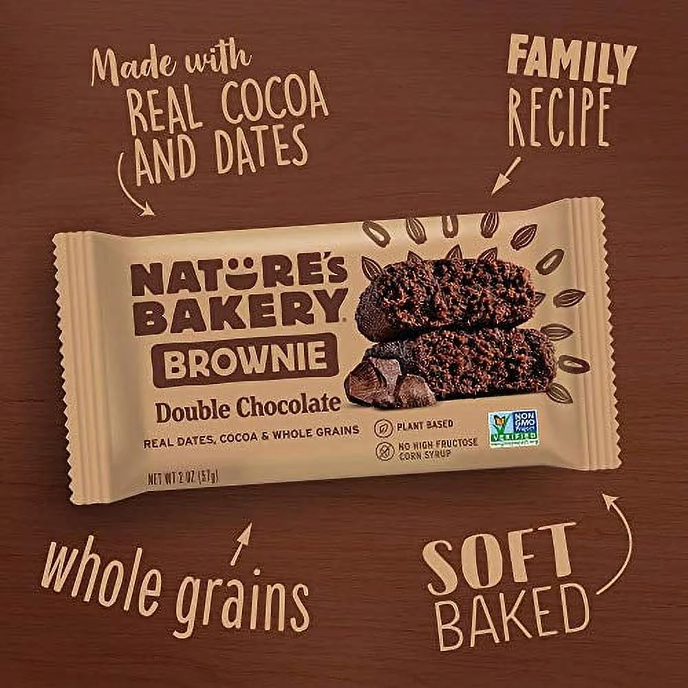 Nature’s Bakery Whole Wheat Fig Bars, Double Chocolate Brownie, Real Fruit, Vegan, Non-GMO, Snack bar, 1 box with 12 twin packs (12 twin packs)