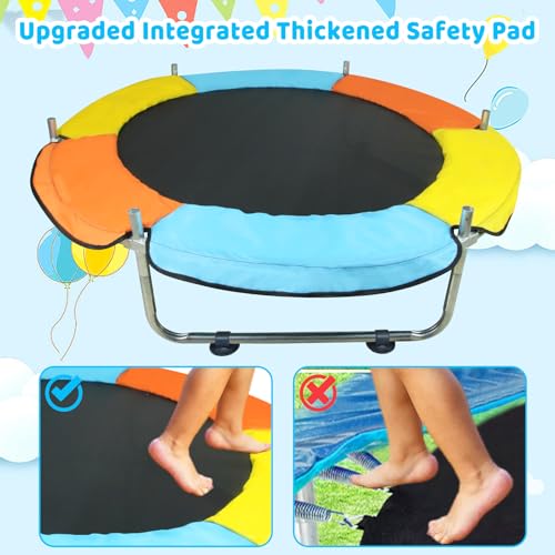 Toddler Trampoline for Kids Ages 1-8, 55'' Small Trampoline with Safety Enclosure Net & Adjustable Gymnastics Bar, Indoor & Outdoor Baby Mini Trampolines, Birthday Gifts for Children & Boys & Girls