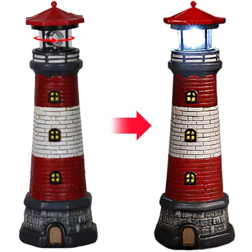 Solar Lighthouse with Rotating LED Lights, Waterproof Lighthouse Lamp, 4.7x4.7x14.8 Decorative Garden Statues Outdoor for Garden Yard Pathway Gifts Statues Outdoor Lamp