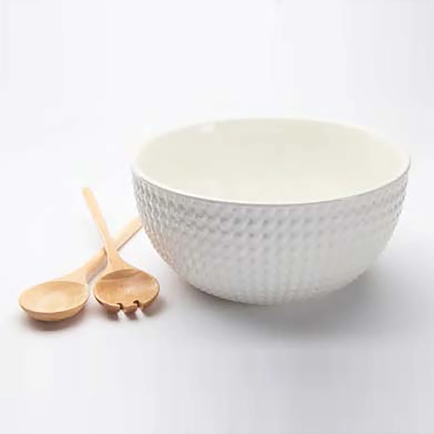 CounterArt Large White Ceramic Serving Bowl with Wooden Serving Utensils