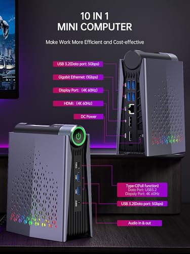 ACEMAGICIAN S3A Mini PC, Ryzen 7 5875U(up to 4.5Ghz), 16GB DDR4 512GB NVME SSD Mini Desktop Computer, Mini Computers [WiFi6/BT5.2] [4K UHD/RGB Lights/3 Adjustable Mode Light Gaming PC