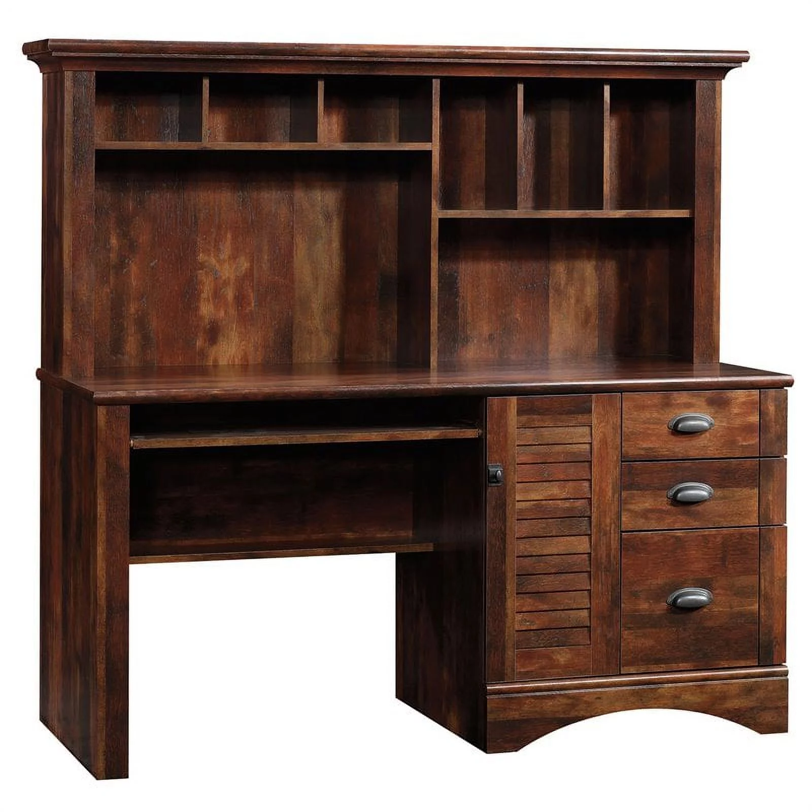 Pemberly Row Computer Desk and Hutch with CPU Storage and Keyboard Drawer, Curado Cherry