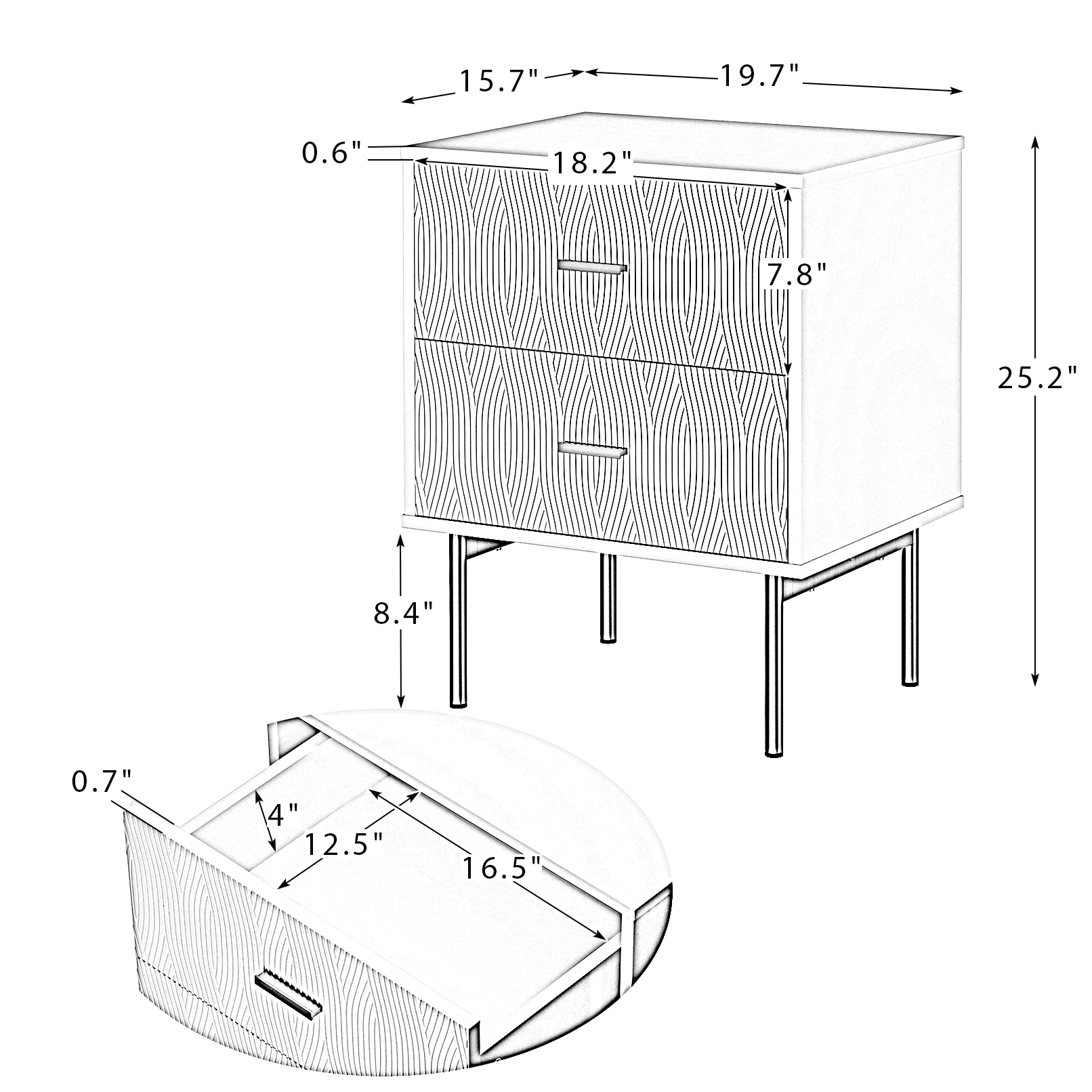 Smart FENDEE Mid Century Nightstand Fluted Night Stand with 2 Drawers,Bedroom,Wooden,Adult,White