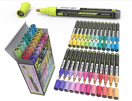 24 Neon Fluorescent Acrylic Paint Pens Special Color Series Markers Set 0.7mm Extra Fine Tip, Rock Painting, Glass, Mugs, Wood, Metal, Canvas DIY Projects Detailing Non Toxic, Waterbased Quick Drying