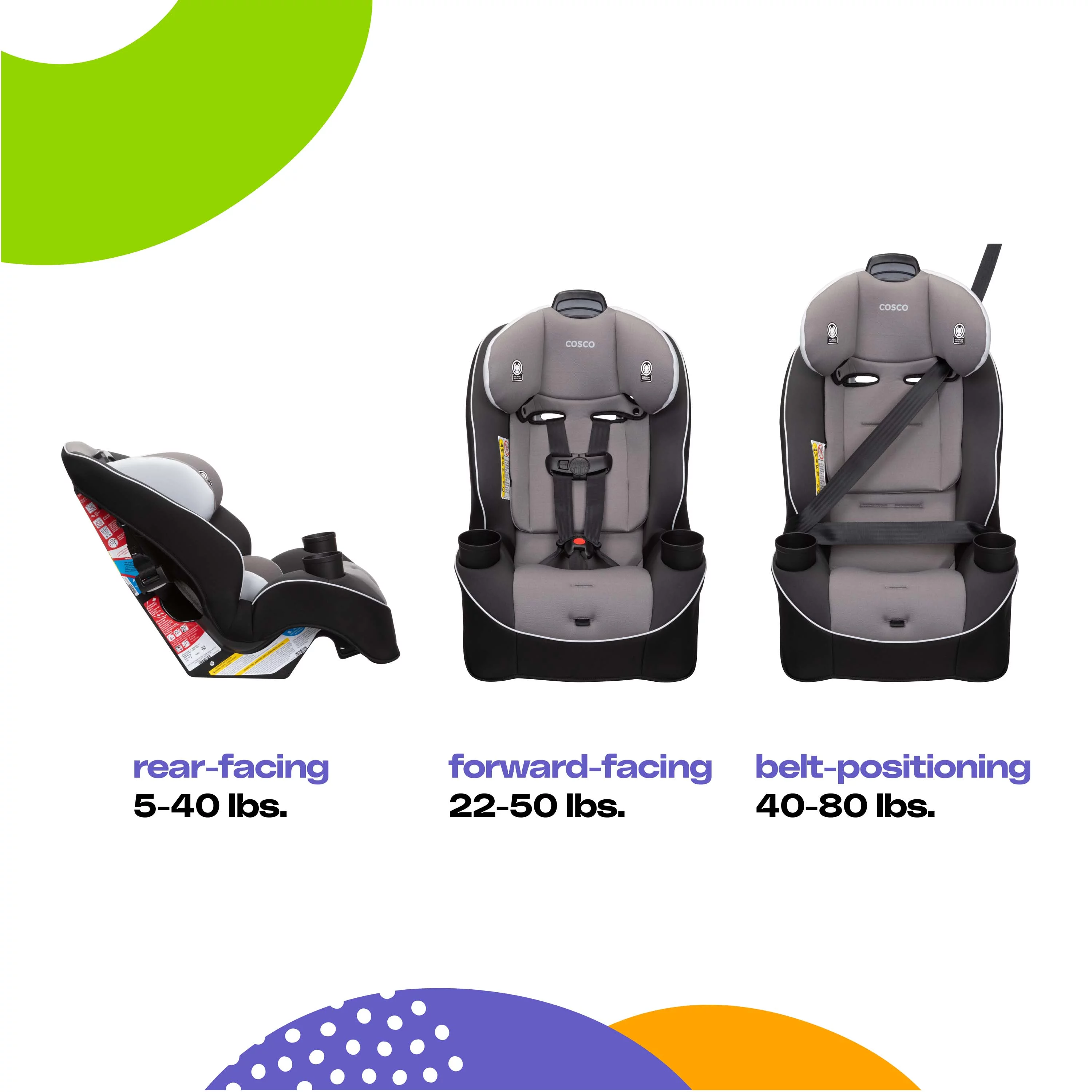 Cosco Kids Easy Elite All-in-One Convertible Car Seat, Sleet