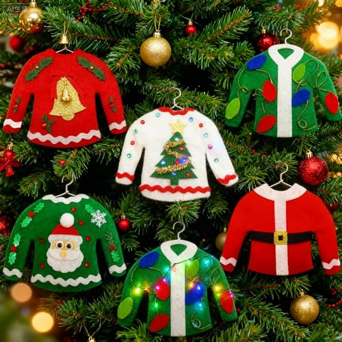 Kiddokids DIY Ugly Sweater Christmas Ornament Craft Kit for Kids, Holiday Handmade Art Set for Christmas Tree Decorations, Christmas Hanging Ornament, Xmas Tree Decor and Party Gifts