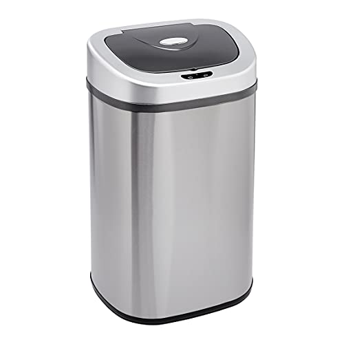 Amazon Basics Automatic Trash Can with Lid, Hands-Free, Stainless Steel, D-Shaped 80 l, 2 Bins