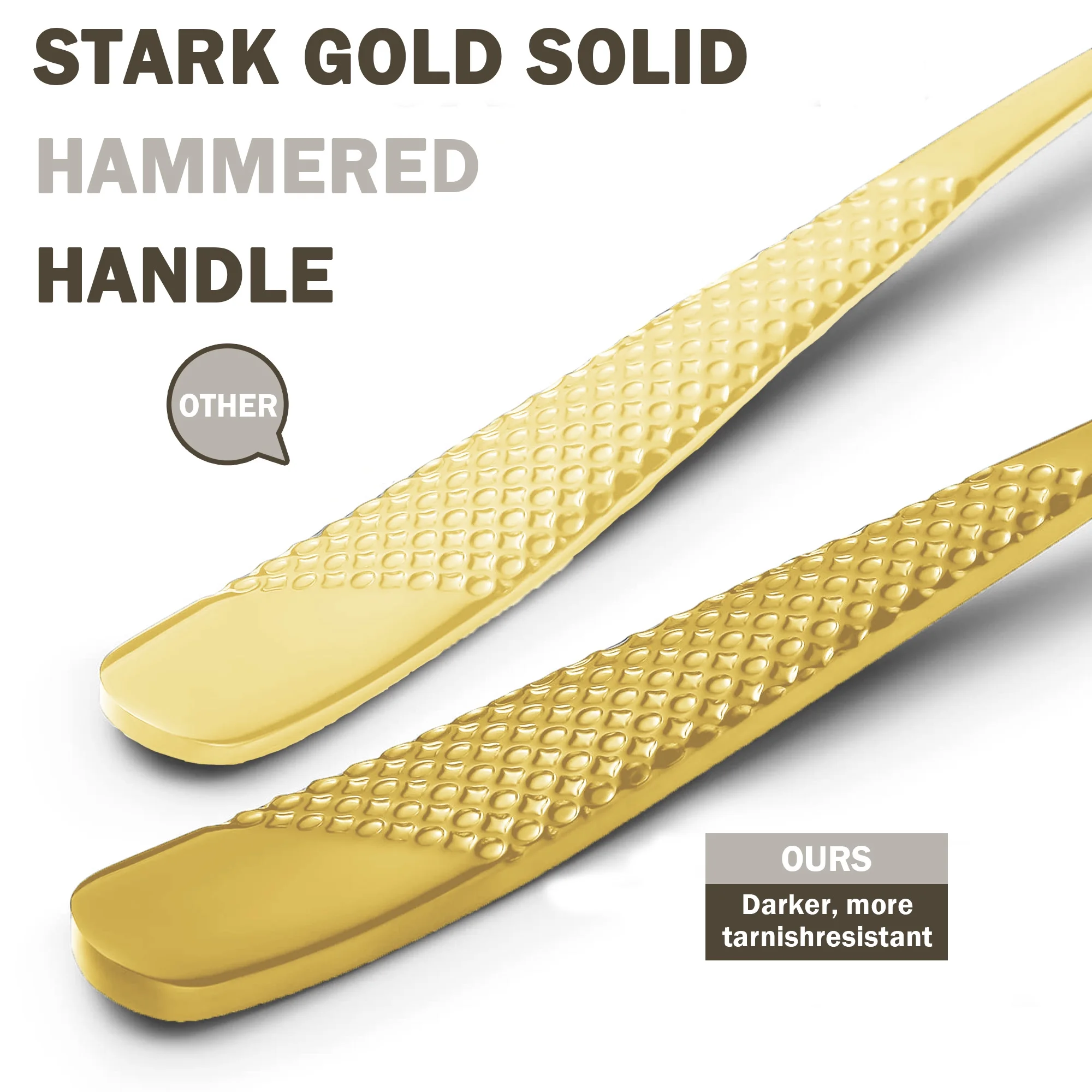 Runfly 20 Piece Hammered Gold Silverware Set, 18/10 Stainless Steel Flatware Set,Set Service for 4