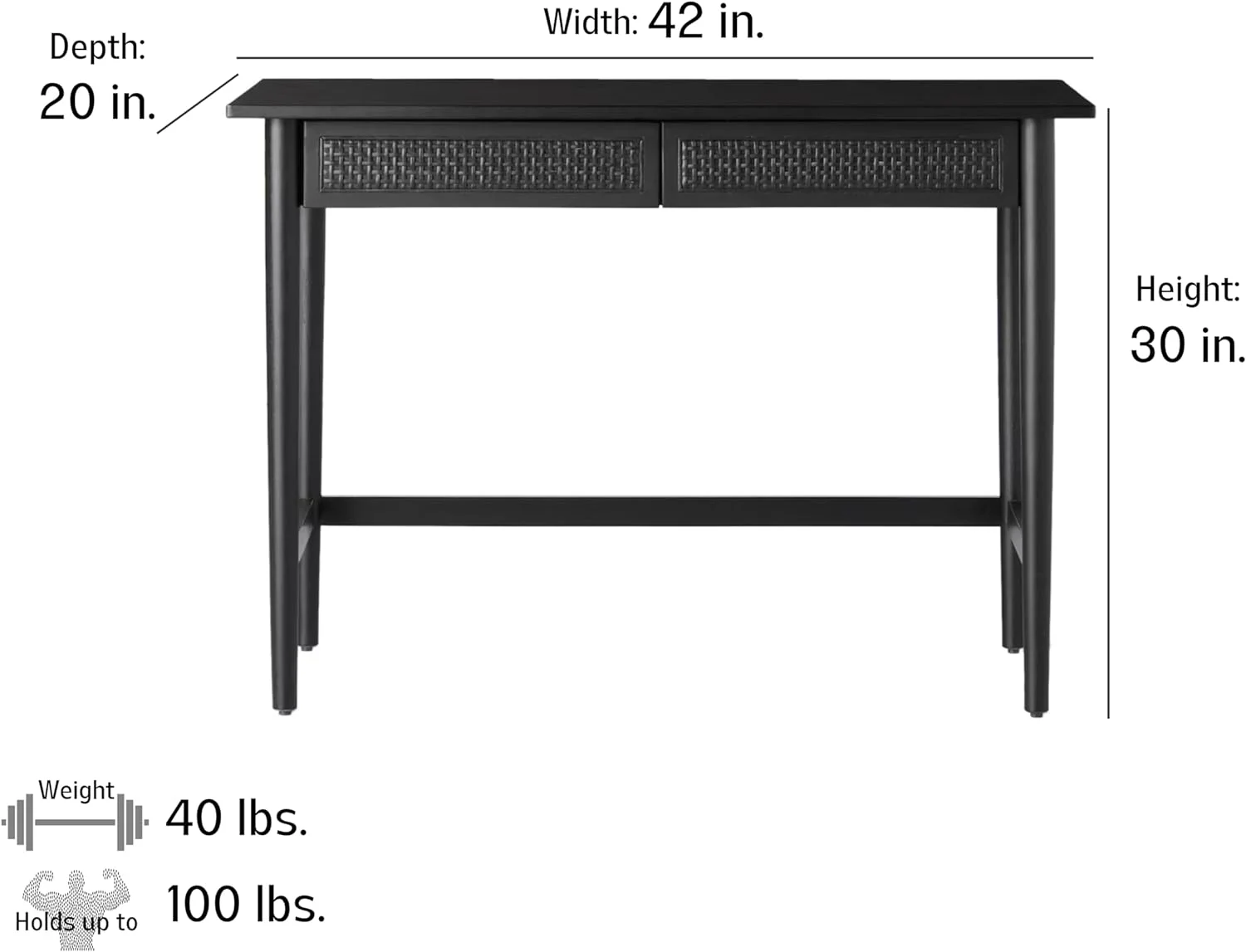 RUNFAYBIU Wood & Cane Writing Desk Black - H & H with Mag.