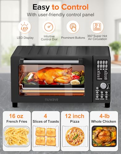 Nuwave Bravo Pro Smart 21QT Toaster Oven Air Fryer Combo, Convection Oven Countertop, 10 functions all in 1, with even & quick crisp technology, 50-450°F, 1800W, Stainless Steel