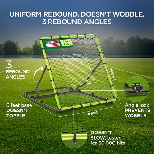 Baseball Rebounder Net Bounce Back Net Fielding Trainer for Baseball and Softball Pitch Back Rebound Practice with 3 Ball Return Angles for Ground Line Drive Fly Balls UV Resistant 4 x 4.5 ft