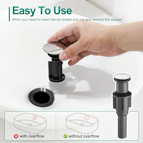 VOTON Vessel Sink Faucet Matte Black Tall Bathroom Faucet Single Handle Vanity Bathroom Sink Faucet 1 Hole Basin Mixer Tap with Water Supply Hose and Pop Up Sink Drain