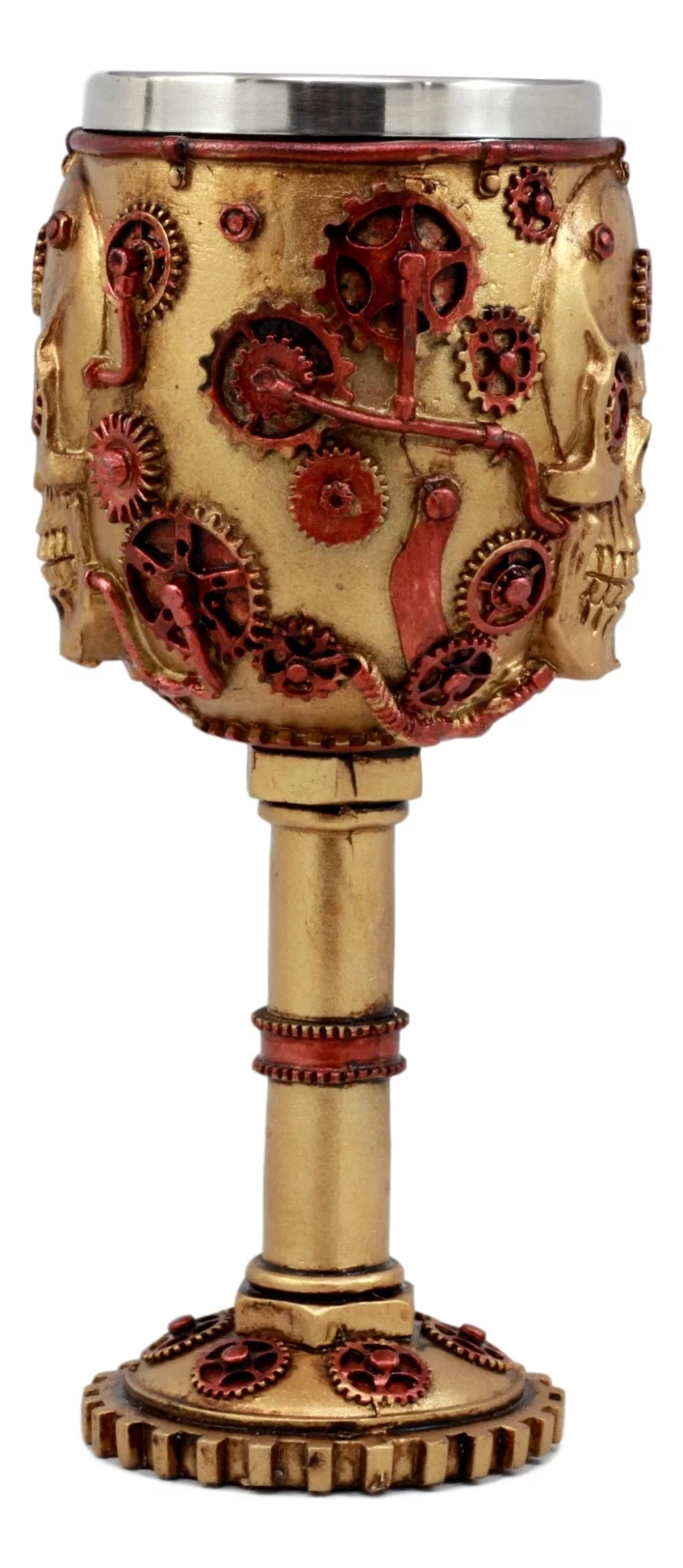 Ebros Gift Golden Age Steampunk Mechanical Gearwork Skull Face Wine Goblet Drink Chalice Cup Figurine 6oz