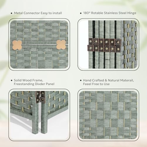 JOSTYLE Folding Privacy Room Divider, 4 Panel Screen Divider 6 ft. Tall Freestanding Extra Wide Rattan Room Partition Wall Separation Dividers, Grey