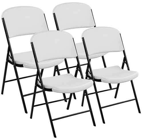 OLIXIS Folding Chairs, Heavy Duty Plastic Chairs with 350lbs Capacity & Steel Frame Stackable Seat for Indoor Outdoor Home Office Camping Kitchen Dining Wedding Party Event Picnic (White, 4 Pack)