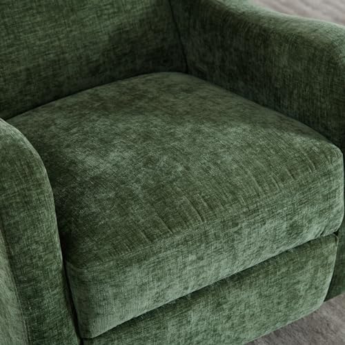 360° Swivel Glider Recliner, Soft Chenille Mid Century Modern Upholstered Ergonomic Rocker Comfy Wingback Accent with Curved Arm Sillas Reclining Chair Living Room Bedroom Lounge Reading Nursery Green