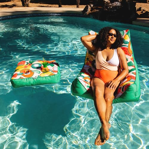 Big Joe Captain's Float No Inflation Needed Pool Lounger, Double Sided Mesh, Quick Draining Fabric