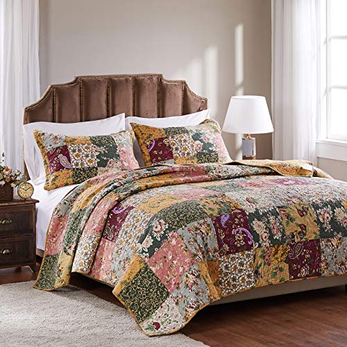 Greenland Home Antique Chic Authentic Patchwork Cotton Quilt Set, Natural, 3-Piece Full/Queen