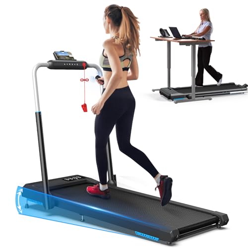 6% Incline Walking Pad Treadmills, Under Desk Treadmill 330lb Capacity for Home Small Space, Mute Control Portable Foldable Adjustable Incline Treadmill, Works with ZWIFT KINOMAP, Easy to Move