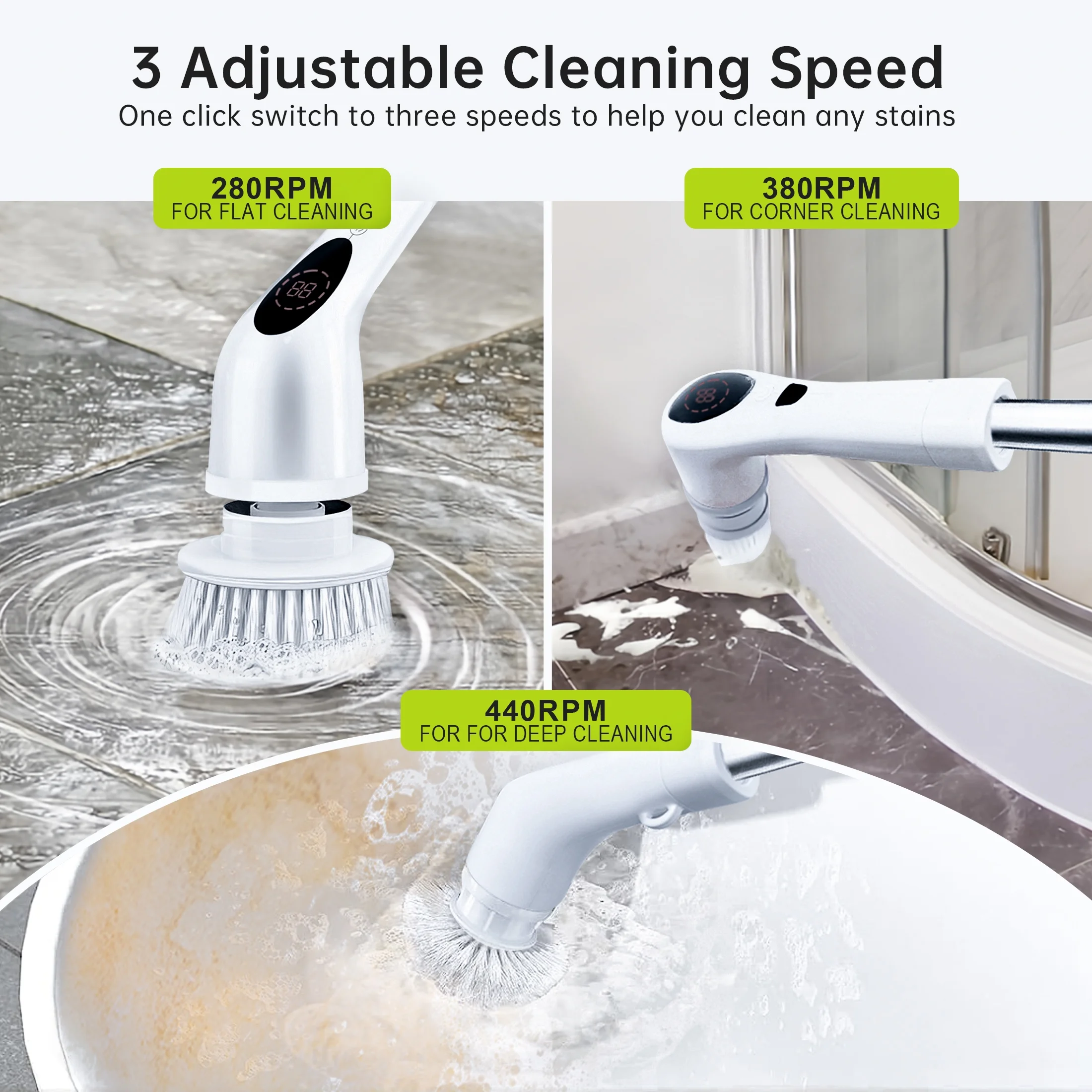 Electric Spin Scrubber, 9 in 1 Cordless Cleaning Brush IPX6 with 9 Replaceable Brush Heads, 3 Adjustable Speeds, Spin Brush for Bathroom, Tub, Tile, Floor, Kitchen, Window