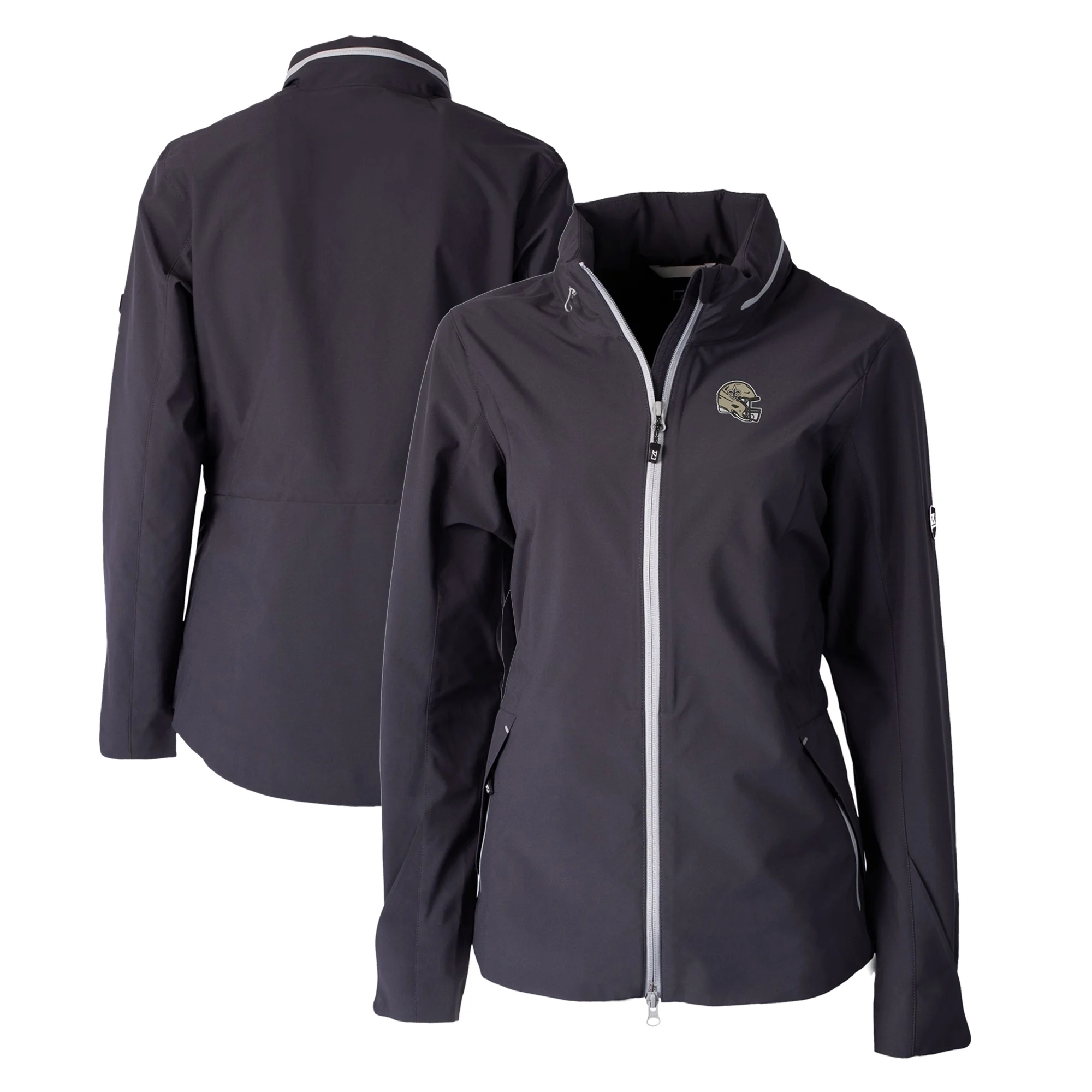Women's Cutter & Buck  Graphite New Orleans Saints Helmet Logo Vapor Water Repellent Stretch Full-Zip Rain Jacket