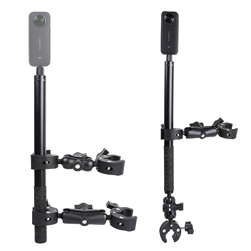 PellKing Motorcycle Mount kit for Insta360 One X5 X4 X3 X2 RS- Double Clamps Handlebar Holder with 155cm Selfie Stick for Motorcycle and Bicycle Riding Records