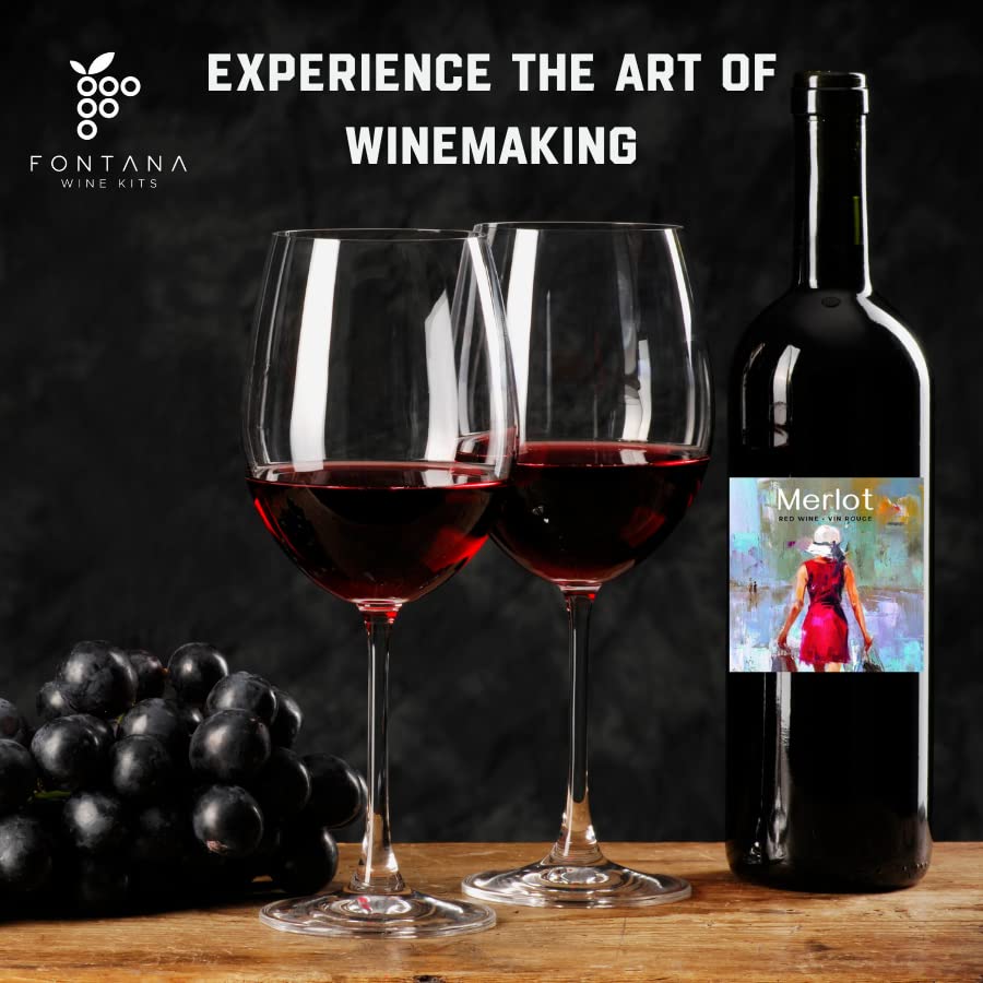 Fontana Wine Making Ingredient Kit - Merlot 6 Gallon DIY Kit | Premium Ingredients | Makes 30 Bottles