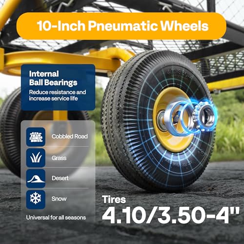 VIVOHOME Heavy Duty 880 Lbs Capacity Mesh Steel Garden Cart Folding Utility Wagon with Removable Sides and 4.10/3.50-4