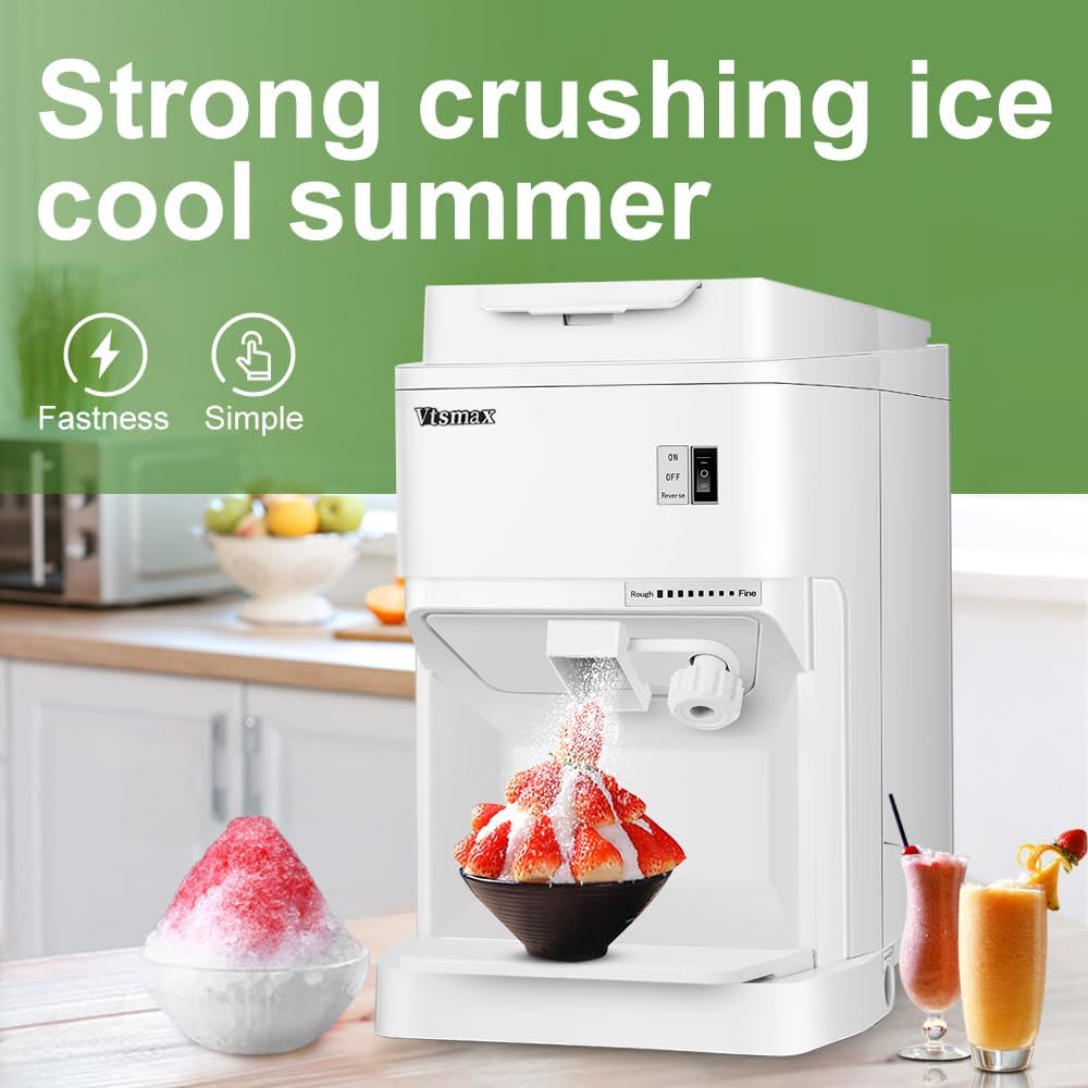 110V Electric Ice Shaver, 350W Shaver Snow Cone Machine, Thickness Adjustable Ice Shaving Machine 440LBs/hr Rotate Speed& Strong Power for Parties Events Snack Bar, Home and Commerical Use
