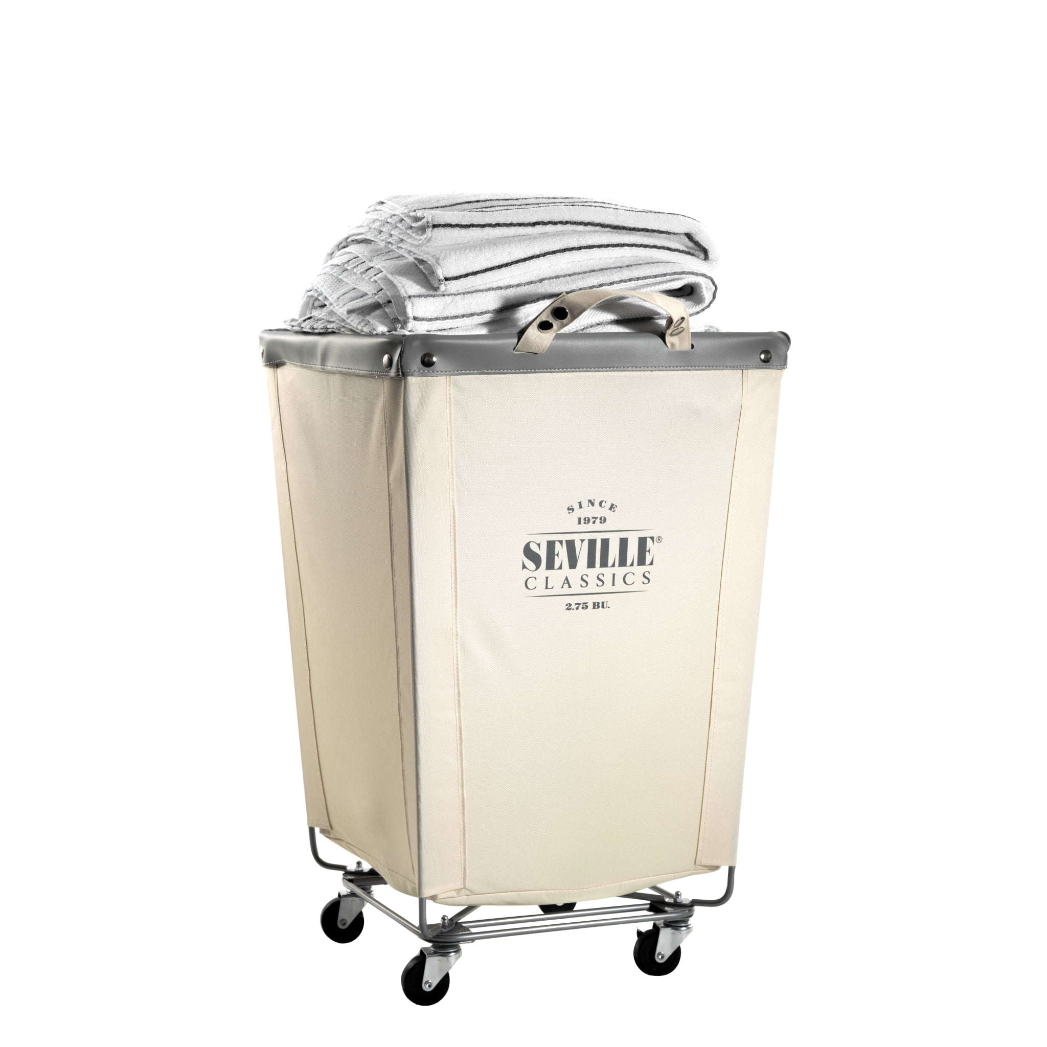Seville Classics Commercial Heavy-Duty Canvas Laundry Basket Hamper with Wheels, 18.25