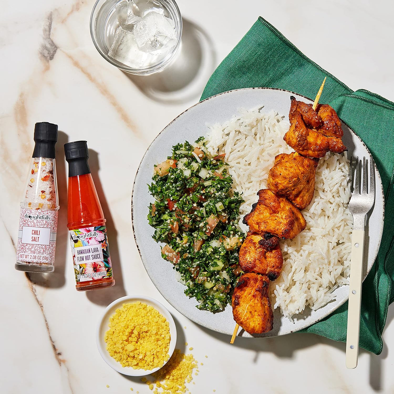 Thoughtfully Gourmet, Global Spice and Hot Sauce Collection Gift Set, Vegan and Vegetarian, 5 Sauces and 5 Salts in Suitcase Packaging, Set of 10