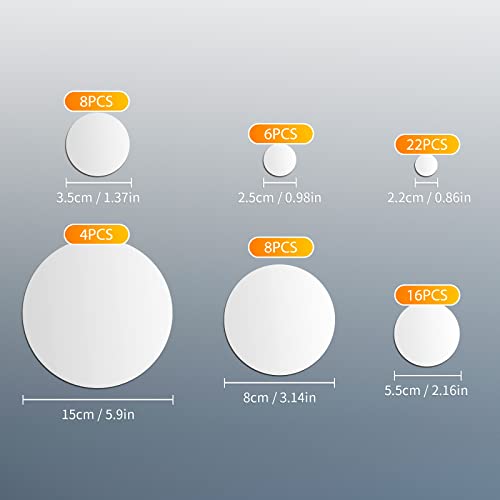 64 Pcs Mirror Wall Stickers Adhesive Removable Acrylic Mirror Setting Frameless Circle Mirrors for Wall Decor Round Sticky Mirrors for Wall Bedroom Bathroom Living Room Decals (Large)
