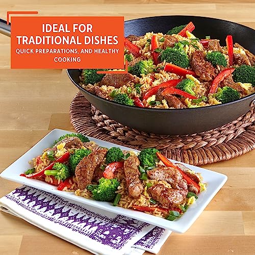 Imusa LCI-19008 Light Cast Iron Wok Pre-Seasoned Non-Stick with Stainless Steel Handles, 14