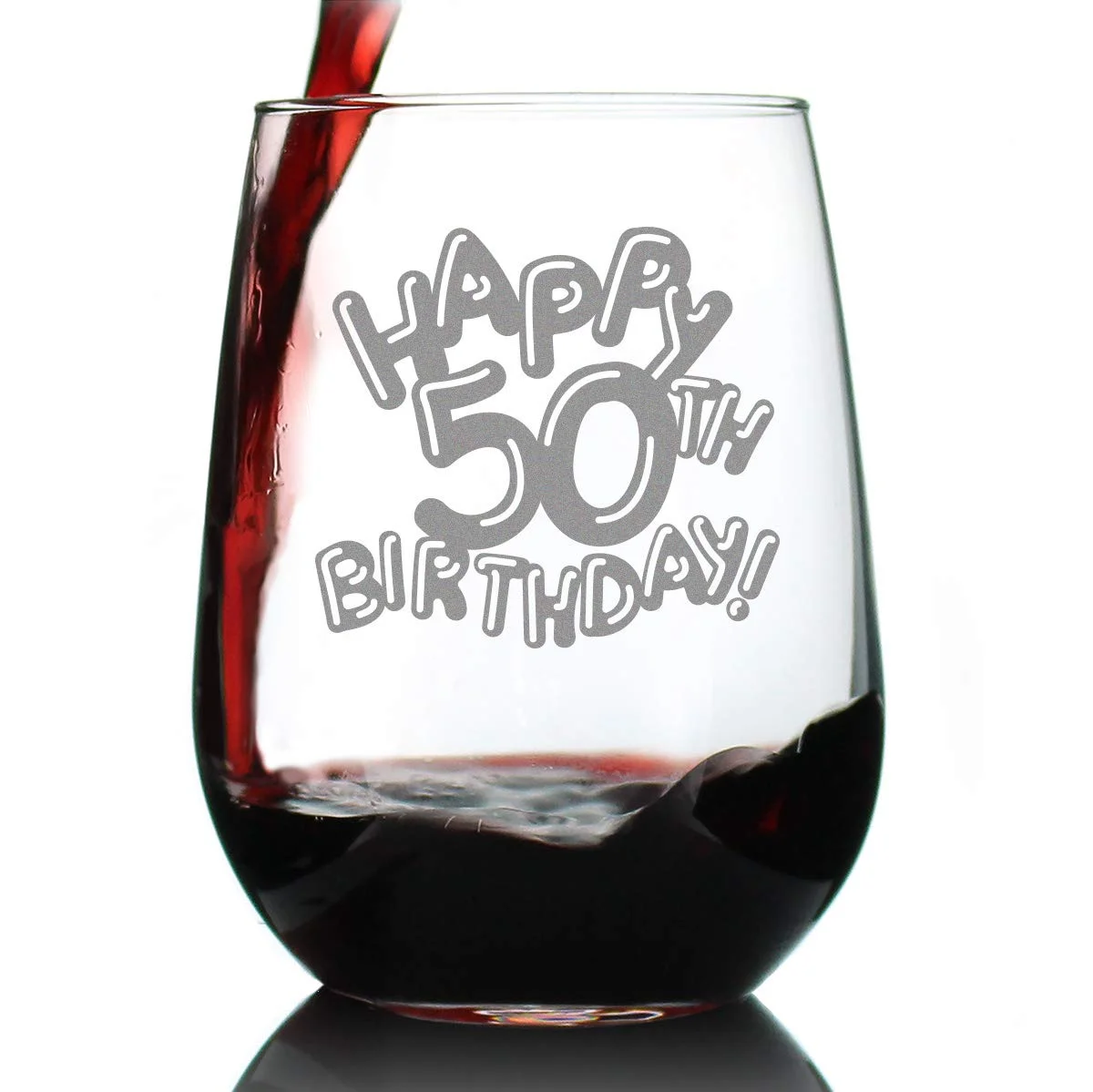 Happy 50Th Birthday Balloons - Stemless Wine Glass Gifts For Women & Men Turning 50 - Bday Party Decor - Large Glasses 17 Oz