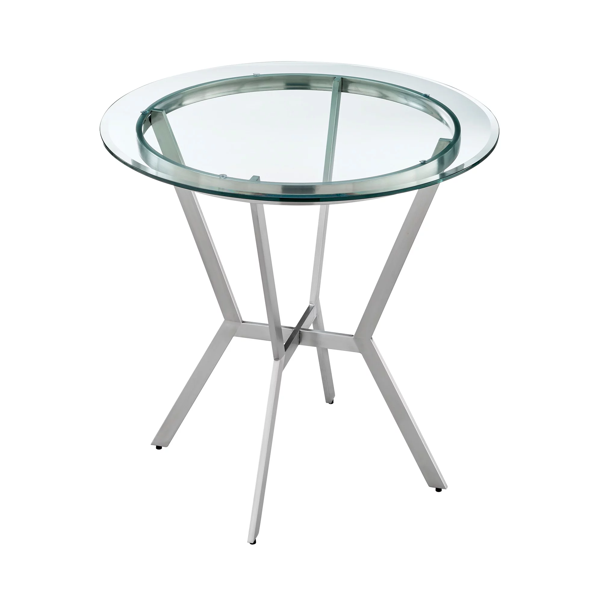 Armen Living Naomi and Chelsea 3-Piece Counter Height Dining Set in Brushed Stainless Steel and Grey Faux Leather