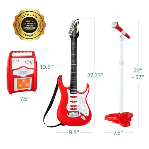 Best Choice Products Kids Electric Musical Guitar Play Set, Toy Guitar Starter Kit Bundle w/ 6 Demo Songs, Whammy Bar, Microphone, Amp, AUX, 2 Sticker Sheets - Blue