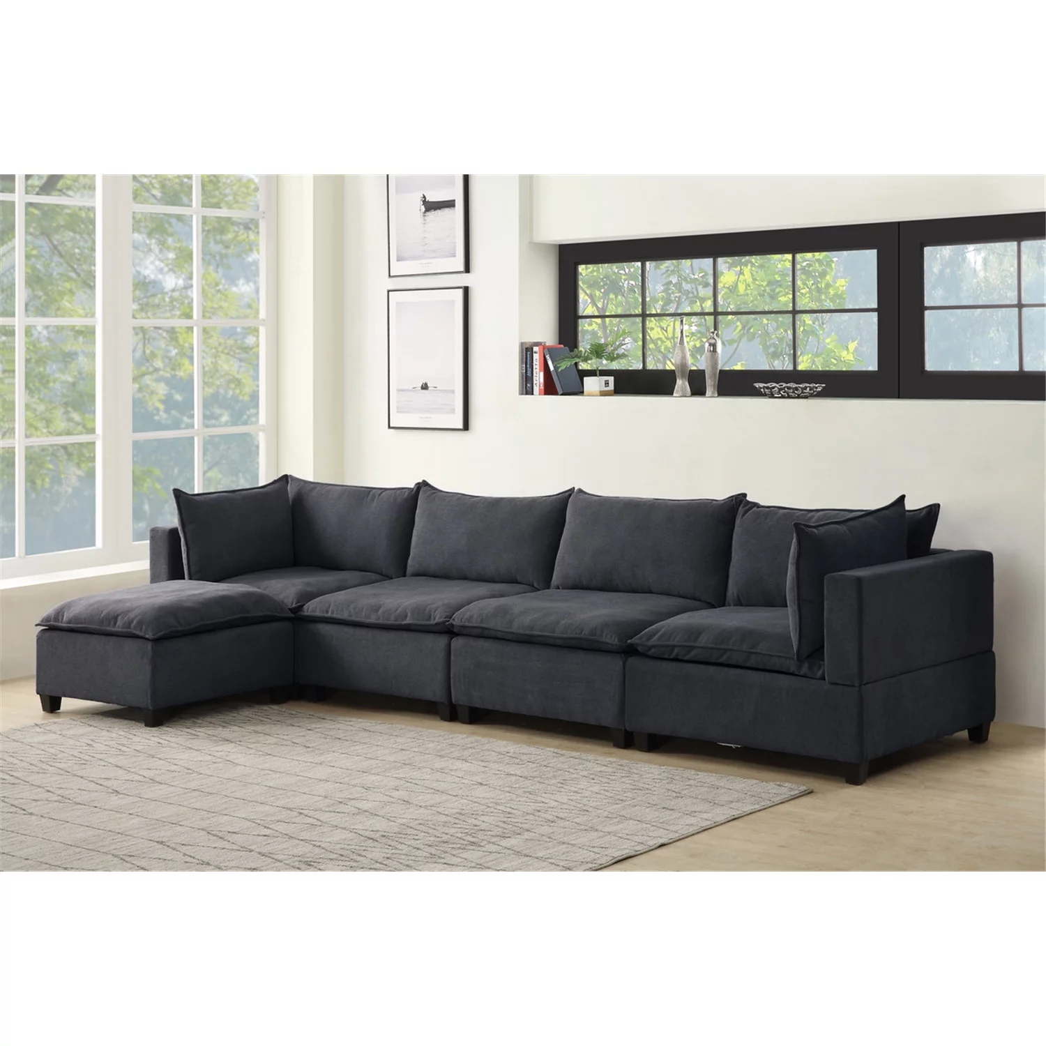 Homestock Vintage Variety Dark Gray Fabric 5 Piece Modular Sectional Sofa Chaise