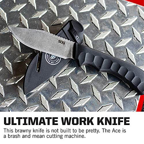 SOG Fixed Blade Knives with Sheath - Ace Field Knife, Survival Knife, Hunting Knife, Camping Knife with 3.8 Inch Full Tang Blade