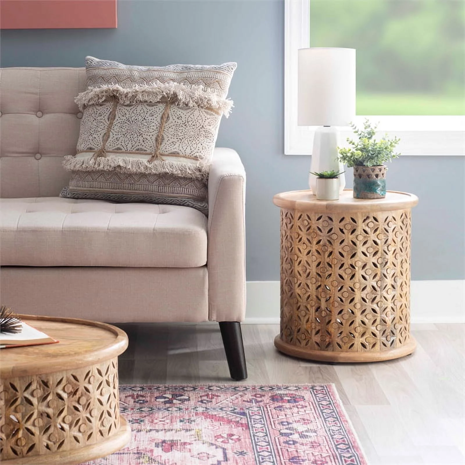 Pemberly Row Transitional Mango Wood Side Table in Natural