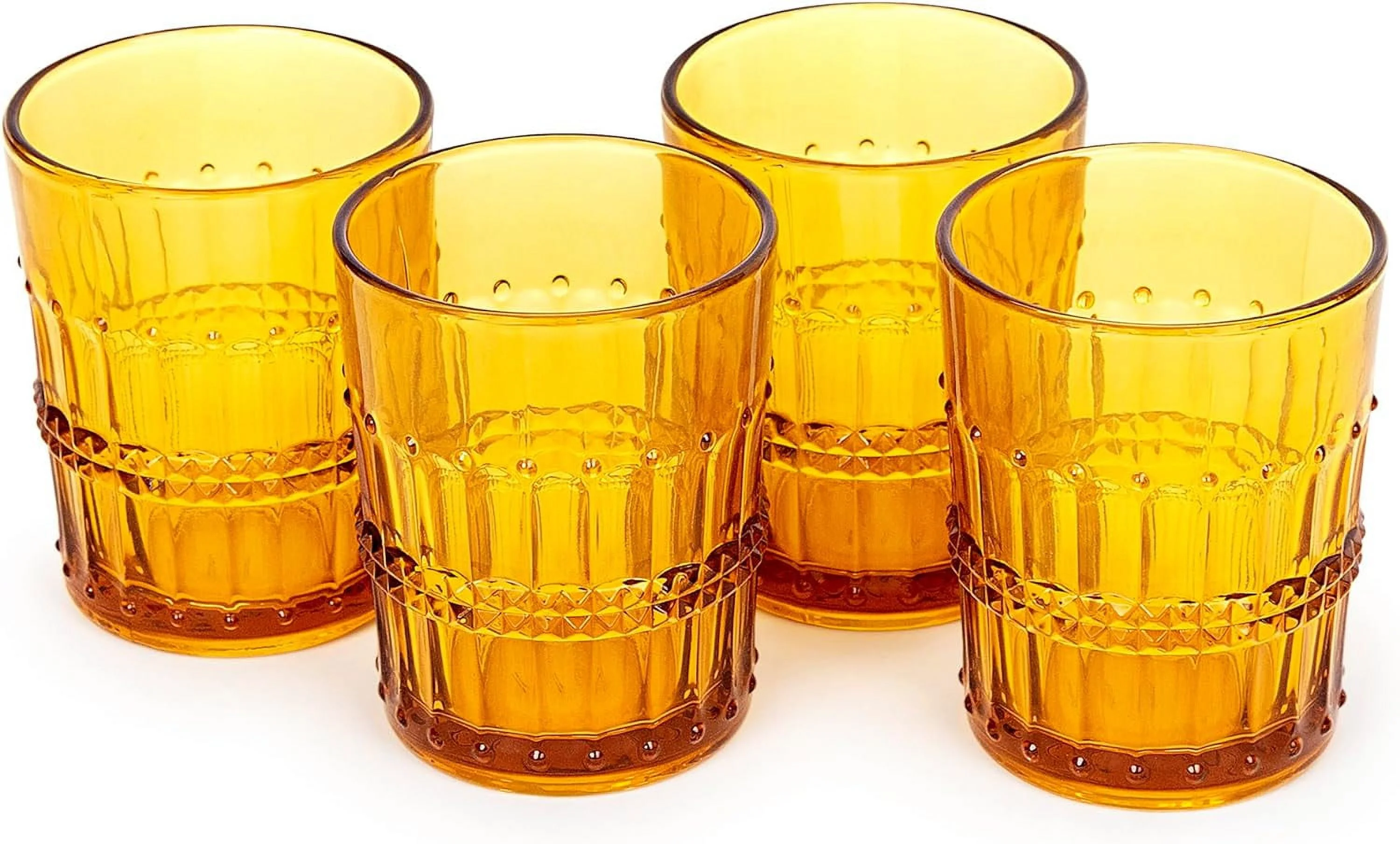 Vintage Old Fashion Whiskey Glasses, 10 Oz, Romantic Water s, Barware Glasses For , Bourbon, Or Cocktails, Embossed Amber Beaded Glasses-Set Of 4