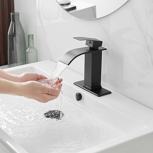 BWE Vessel Sink Faucet Modern Waterfall Chrome Single Hole Bathroom Faucet Single Handle with Pop up Drain Without Overflow Assembly Vanity Basin Bath Sink Faucets Mixer Tap