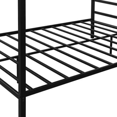 Queen Canopy Bed Frame Metal Four Posters 14 inch Platform with Built-in Headboard Strong Metal Slat Mattress Support,No Box Spring Needed, Black