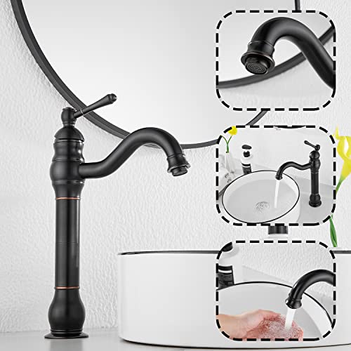 GGStudy 360° Swivel Antique Brass Bathroom Vessel Sink Faucet Single Handle One Hole Matching with Pop Up Drain