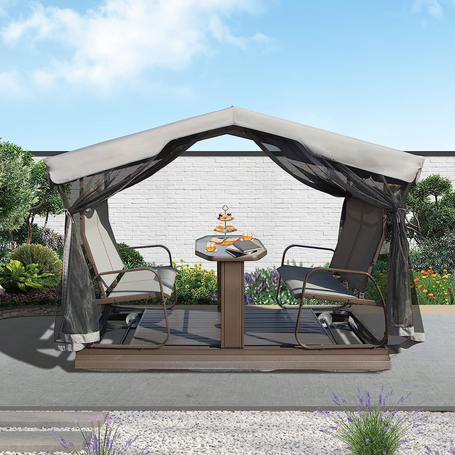 Domi 4-Seat Outdoor Glider Benches with Canopy, Retro Metal Glider Chair with Aluminum Frame, Patio Swing Chair for Outside,Garden,Lawn