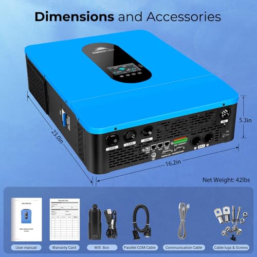 SUNGOLDPOWER 8000W 48V Solar Inverter, Built-in 2 MPPT Solar Controllers, Max 200A Battery Charging, AC Input/Output 120V/240V(settable),Pure Sine Wave Inverter UL1741(WiFi and BMS COMM)