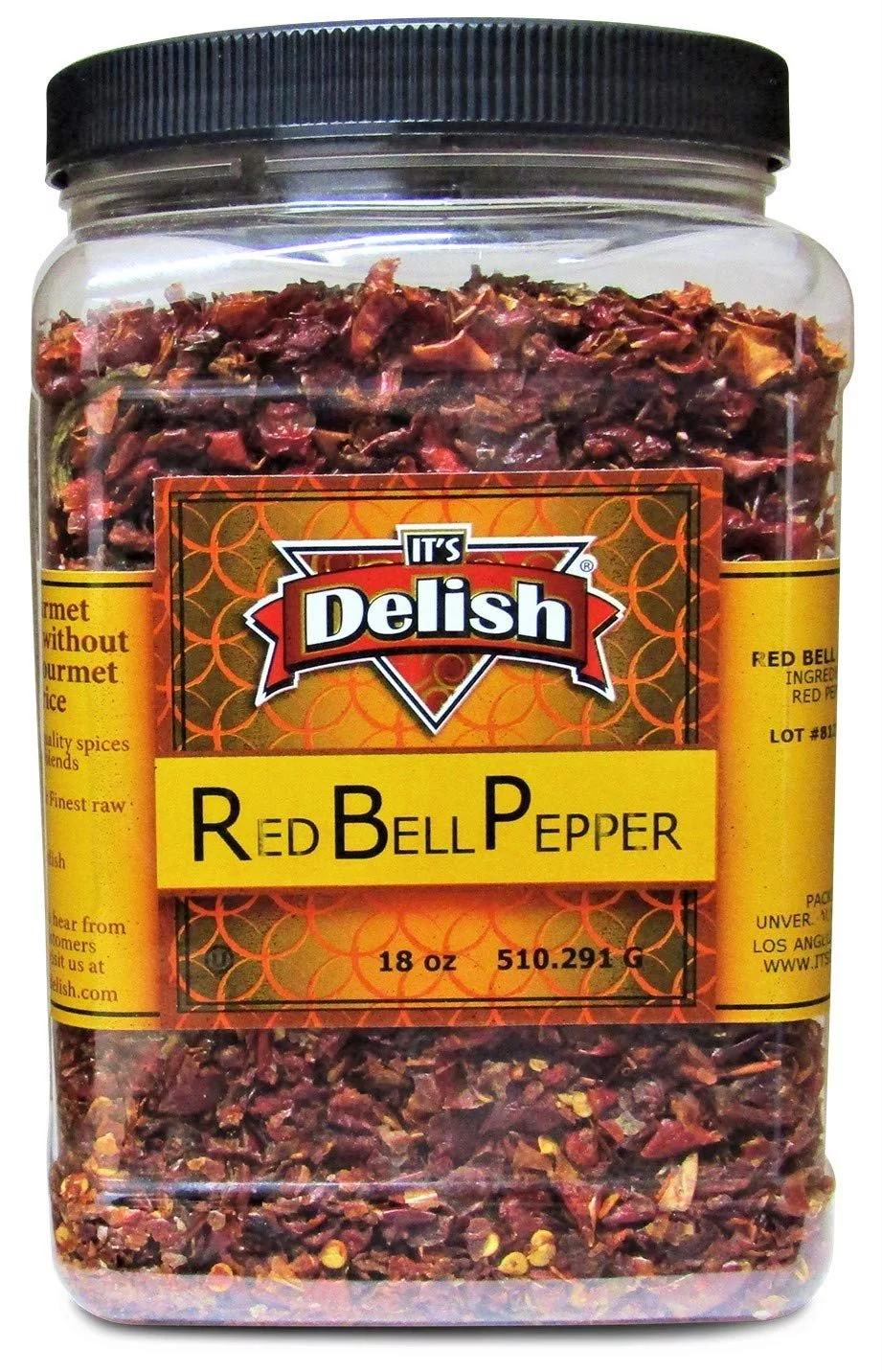 Dehydrated Dried Red Bell Pepper by It's Delish - 18 Oz Jumbo Reusable Container - Sealed to Maintain Freshness - Chopped & Dried Vegetable Spice Seasoning