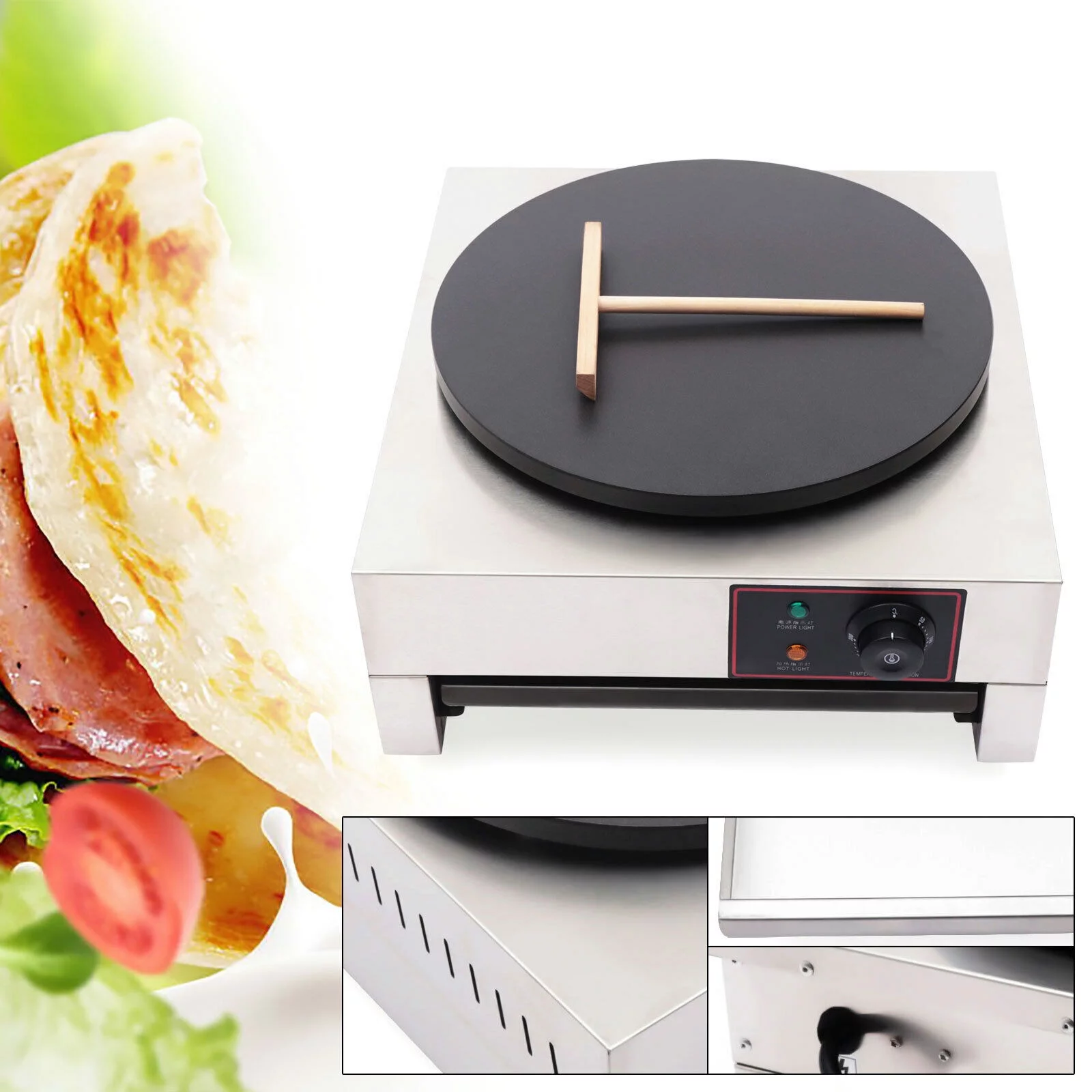 40cm Electric Crepe Maker Machine Circular Frying Pan Griddle Pancakes Stove 1700W 110V Electric Crepe Maker Machine Pancake Griddle Nonstick 40cm Baking Pan 16'' Crepe Maker Pancake Machine