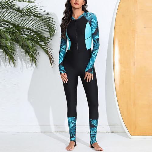 Womens Full Body Swimsuits One Piece Rash Guard Long Sleeve Long Pant Zip Front Bathing Suit Diving Surfing Swimwear