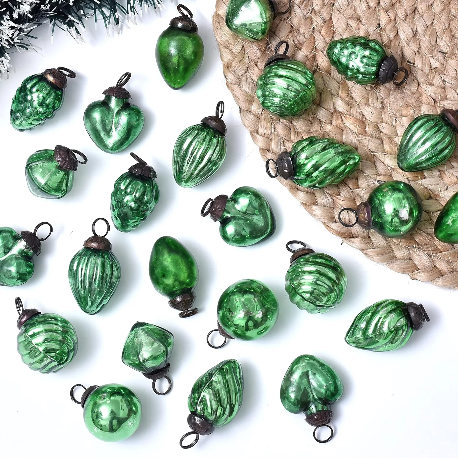 Green Christmas Ornaments- 50 Piece- Glass Christmas Ornaments -Green Christmas Decorations- Vintage Green Christmas Tree Ornaments- Christmas Tree Decorations- Mini Ornaments- Green Christmas Balls