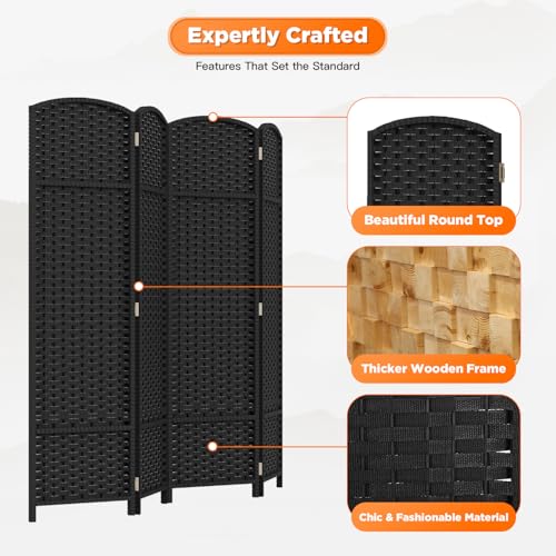 Room Divider 4 Panel Screen 5.6 Ft Tall Partition Room Dividers Brown Privacy Screens Folding Room Separation Free Standing Waterproof Wood Frame Wall Divider